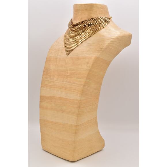 Whiting & Davis Vintage Mesh Chainmail Choker Bib Necklace Gold Signed 70s BinBL - Picture 9 of 12